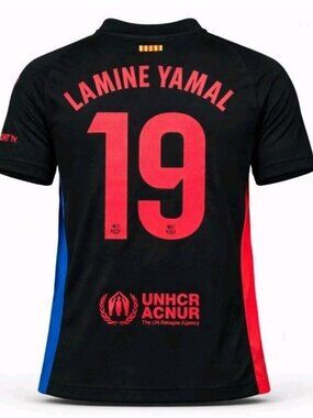 Nike FC Barcelona Away Jersey Lamine Yamal #19 Black Red 2024 2025 Soccer Shirt